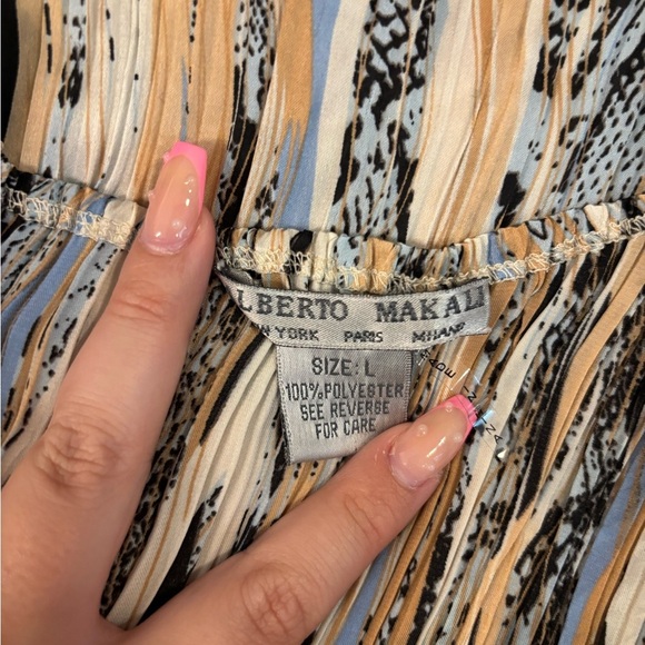 Alberto Makali tan and blue patterned flowy tank top blouse size L - Picture 16 of 16